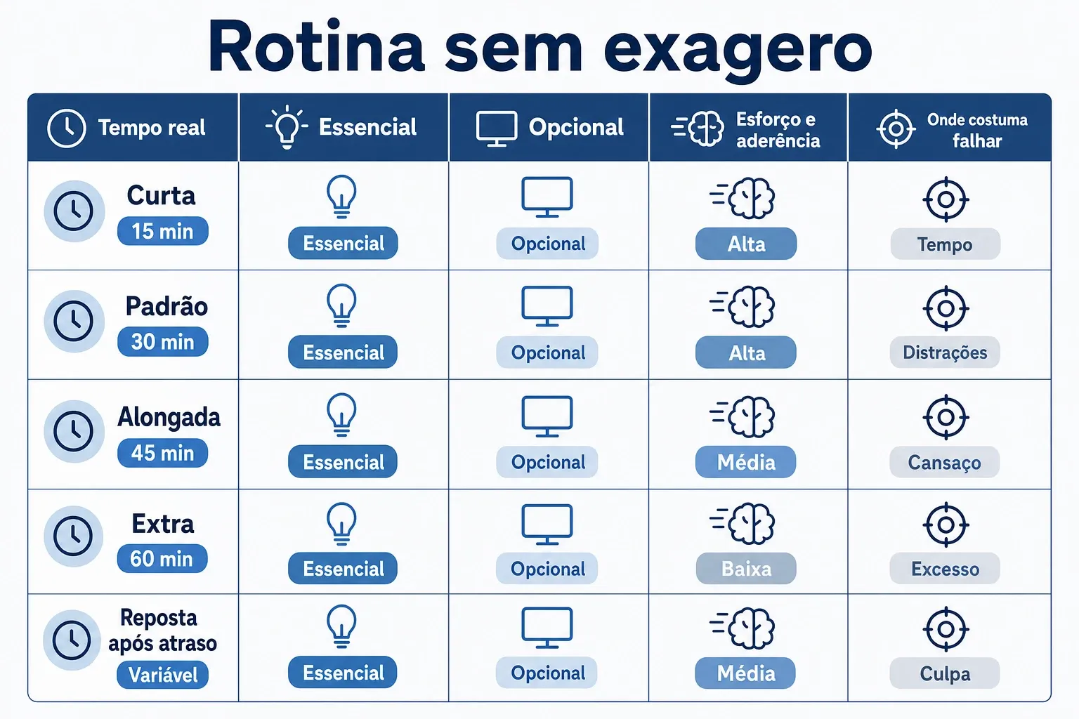 Comparativo de versões de rotina noturna por tempo e essencial